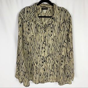 Stunt Vintage Long Sleeve Print Button Blouse 2X